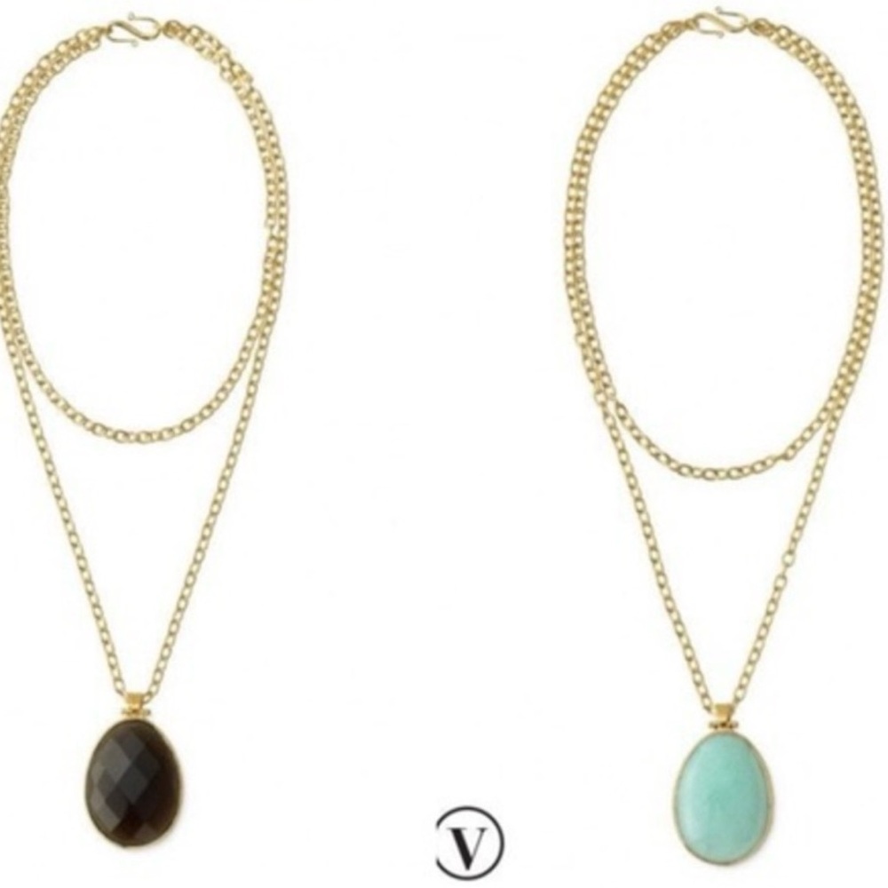 Stella & Dot Sanibel Pendant Necklace- Reversible- Brown/Turquoise